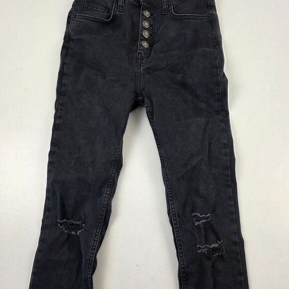 We The Free People Sabrina Super Skinny Black Distressed Jeans Womens 25 - Picture 4 of 14